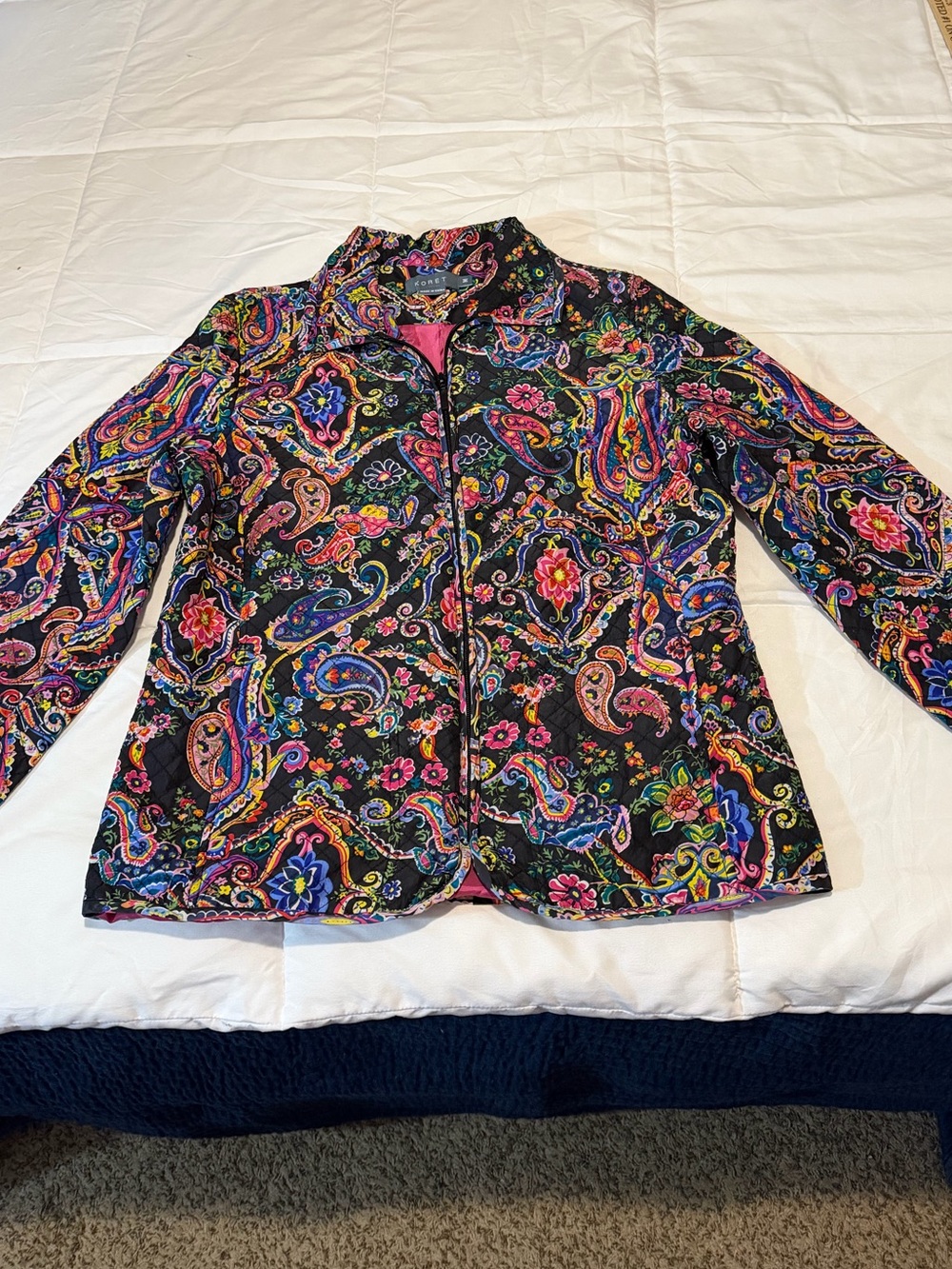 Koret Black Paisley Floral Zip-Front Jacket